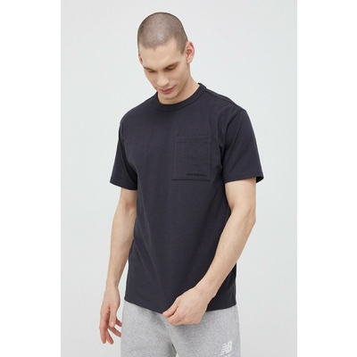New Balance tricou din bumbac culoarea negru, neted MT23567PHM-PHM