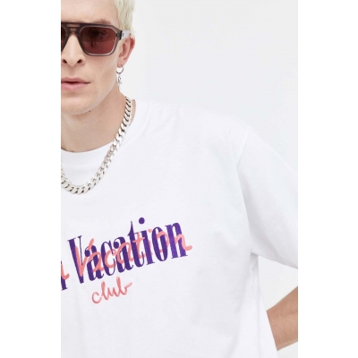 On Vacation tricou din bumbac barbati, culoarea alb, cu imprimeu