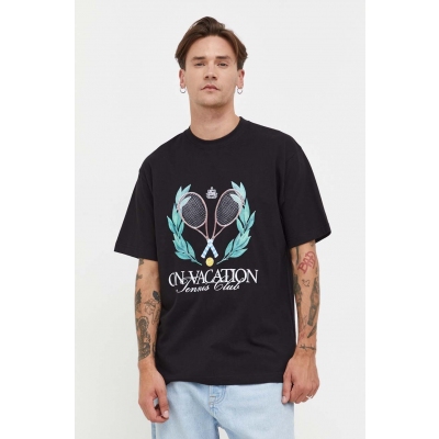 On Vacation tricou din bumbac barbati, culoarea negru, cu imprimeu