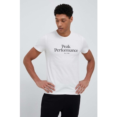 Peak Performance tricou din bumbac culoarea alb, cu imprimeu