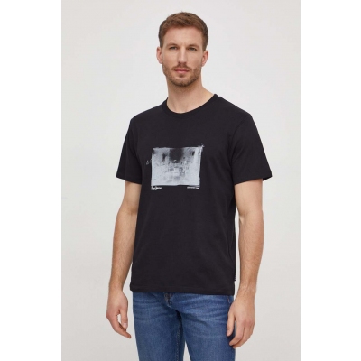 Pepe Jeans tricou din bumbac Clark barbati, culoarea negru, cu imprimeu