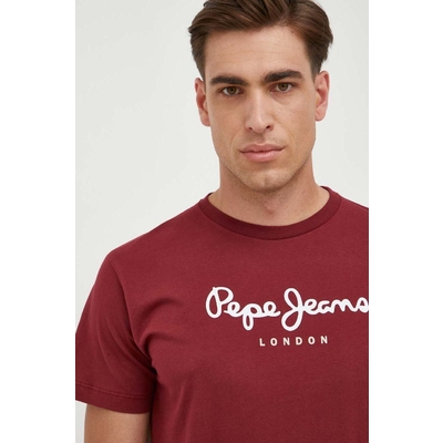Pepe Jeans tricou din bumbac Eggo culoarea bordo, cu imprimeu