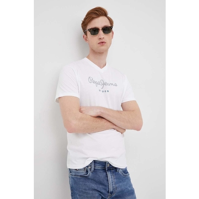 Pepe Jeans tricou din bumbac Eggo V N culoarea alb, cu imprimeu