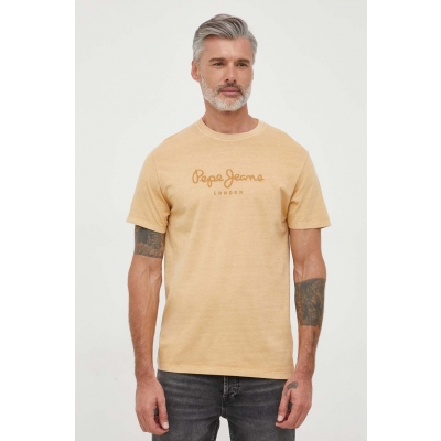 Pepe Jeans tricou din bumbac Jayden culoarea bej, cu imprimeu