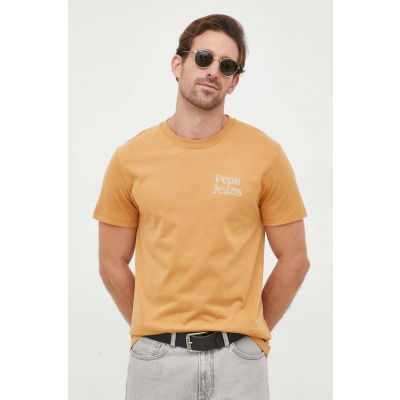 Pepe Jeans tricou din bumbac Kody culoarea bej, cu imprimeu