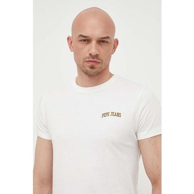 Pepe Jeans tricou din bumbac Ronson culoarea alb, cu imprimeu