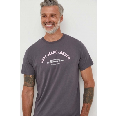 Pepe Jeans tricou din bumbac Waddon culoarea gri, cu imprimeu