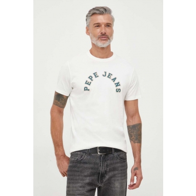 Pepe Jeans tricou din bumbac Westend culoarea bej, cu imprimeu