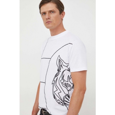 PLEIN SPORT tricou din bumbac culoarea alb, cu imprimeu