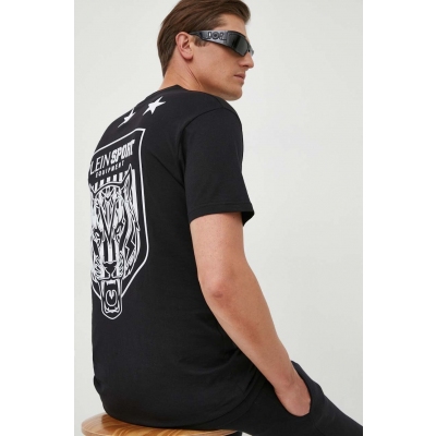 PLEIN SPORT tricou din bumbac culoarea negru, cu imprimeu