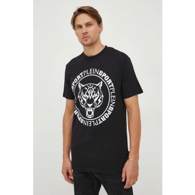 PLEIN SPORT tricou din bumbac culoarea negru, cu imprimeu
