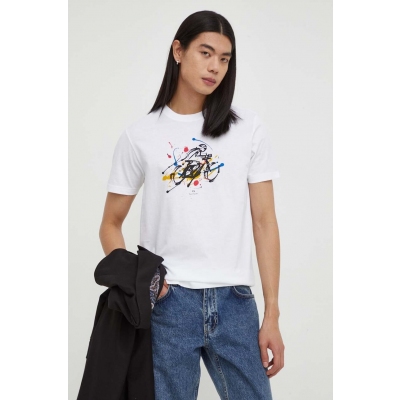 PS Paul Smith tricou din bumbac barbati, culoarea alb, cu imprimeu