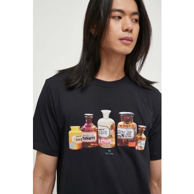 PS Paul Smith tricou din bumbac barbati, culoarea albastru marin, cu imprimeu