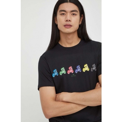 PS Paul Smith tricou din bumbac barbati, culoarea negru, cu imprimeu