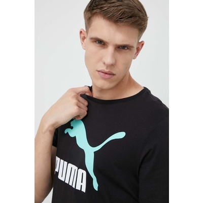 Puma tricou din bumbac culoarea negru, cu imprimeu