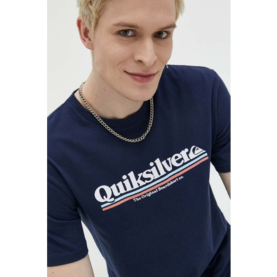 Quiksilver tricou din bumbac culoarea albastru marin, cu imprimeu