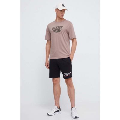 Reebok Classic tricou din bumbac culoarea maro, cu imprimeu