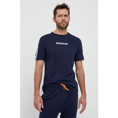 Reebok tricou din bumbac culoarea albastru marin, cu imprimeu