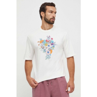 Reebok tricou din bumbac culoarea bej, cu imprimeu