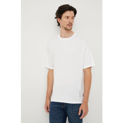 Sisley tricou din bumbac culoarea alb, cu imprimeu
