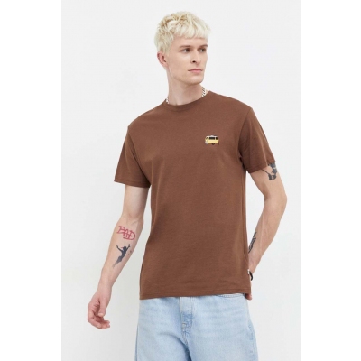 Solid tricou din bumbac barbati, culoarea maro, cu imprimeu