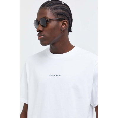 Superdry tricou din bumbac barbati, culoarea alb, cu imprimeu