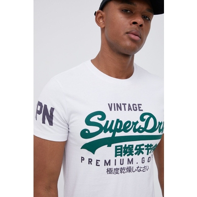 Superdry Tricou din bumbac culoarea alb, cu imprimeu