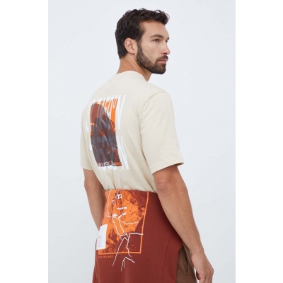 The North Face tricou din bumbac culoarea bej, cu imprimeu
