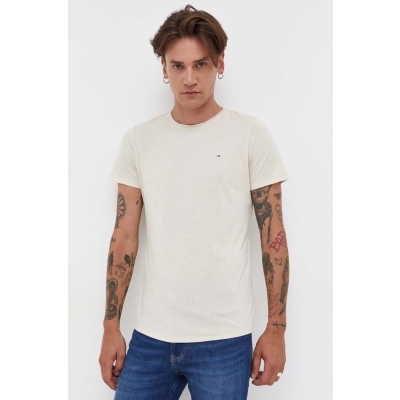 Tommy Jeans tricou barbati, culoarea bej, melanj