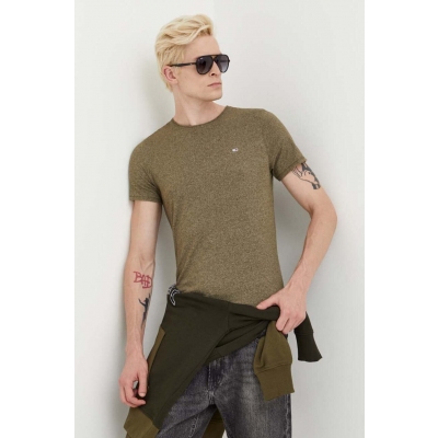 Tommy Jeans tricou barbati, culoarea verde, melanj