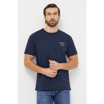 Tommy Jeans tricou din bumbac barbati, culoarea albastru marin, cu imprimeu