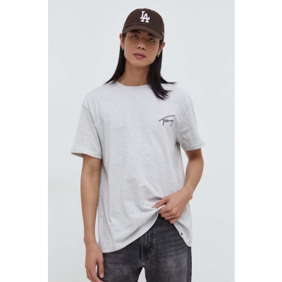 Tommy Jeans tricou din bumbac barbati, culoarea bej, cu imprimeu