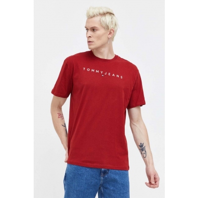 Tommy Jeans tricou din bumbac barbati, culoarea bordo, cu imprimeu