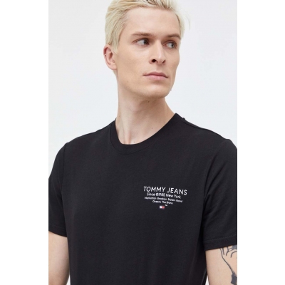 Tommy Jeans tricou din bumbac barbati, culoarea negru, cu imprimeu
