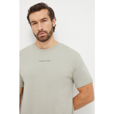 Tommy Jeans tricou din bumbac barbati, culoarea verde, cu imprimeu