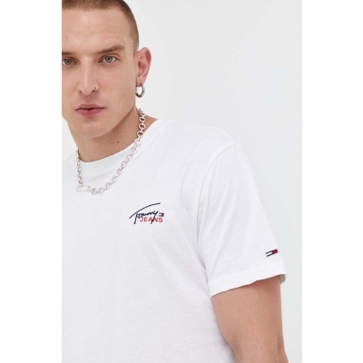 Tommy Jeans tricou din bumbac culoarea alb, cu imprimeu