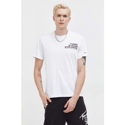 Tommy Jeans tricou din bumbac culoarea alb, cu imprimeu