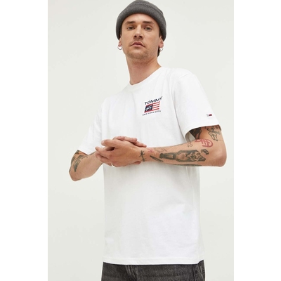 Tommy Jeans tricou din bumbac culoarea alb, modelator