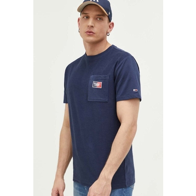 Tommy Jeans tricou din bumbac culoarea albastru marin, cu imprimeu