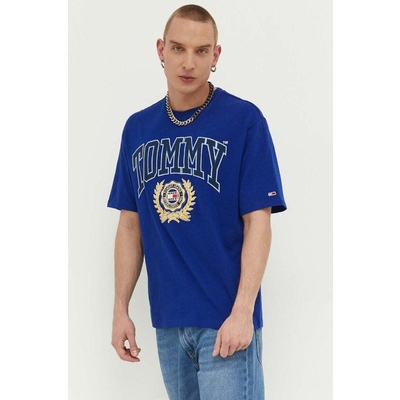 Tommy Jeans tricou din bumbac culoarea albastru marin, cu imprimeu