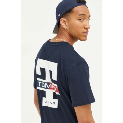 Tommy Jeans tricou din bumbac culoarea albastru marin, cu imprimeu