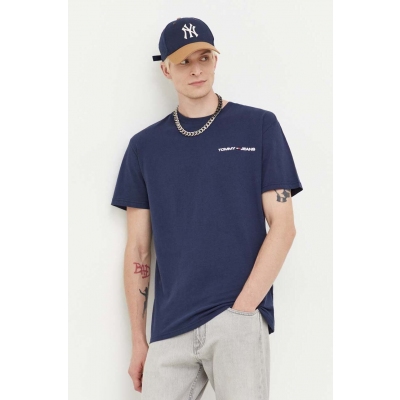 Tommy Jeans tricou din bumbac culoarea albastru marin, cu imprimeu