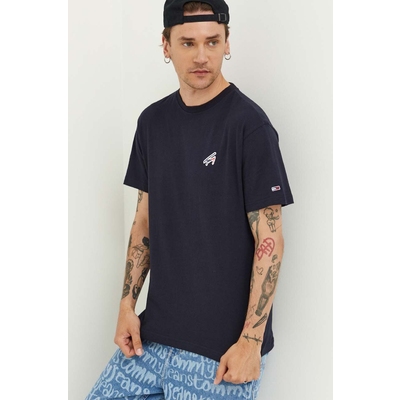 Tommy Jeans tricou din bumbac culoarea albastru marin, neted