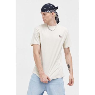 Tommy Jeans tricou din bumbac culoarea bej, cu imprimeu