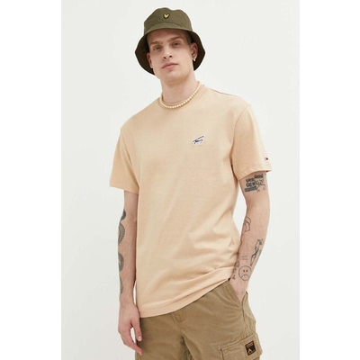 Tommy Jeans tricou din bumbac culoarea bej, neted
