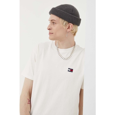 Tommy Jeans tricou din bumbac culoarea bej, neted