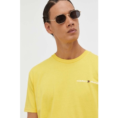 Tommy Jeans tricou din bumbac culoarea galben, cu imprimeu