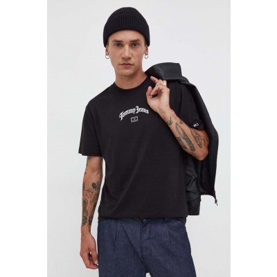 Tommy Jeans tricou din bumbac culoarea negru, cu imprimeu