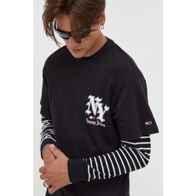 Tommy Jeans tricou din bumbac culoarea negru, cu imprimeu