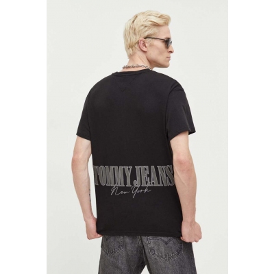 Tommy Jeans tricou din bumbac culoarea negru, cu imprimeu
